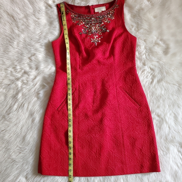 Anthropologie Moulinette Soeurs Toulouse Red Embellished Dress Size 8 - Picture 16 of 16
